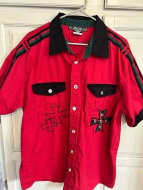 Vintage Y2K Bare Fox Graphic Print Button Down Sz 2XL Shirt Short Sleeve